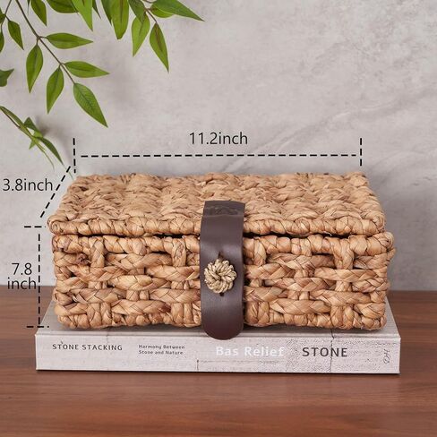 Decorative Box with Lid, Wicker Storage Basket, Water Hyacinth Woven Decorative box for Shelf, Coffee Table, Console Table, Home Decor (Small) in Saudi Arabia