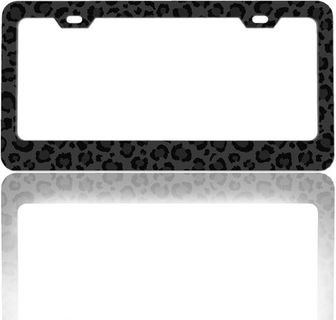Black Leopard Print License Plate Frame Cheetah Animal Print License Plate Holder for Car Stainless Steel Accessories for Car Decor Fits Standard Us Vehicles Size 12 x 6 Inches with Screws in Saudi Arabia