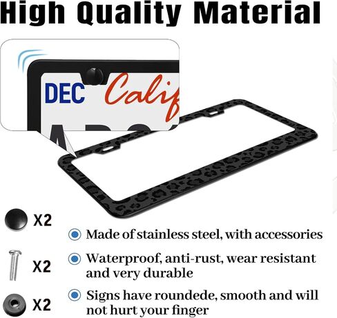 Black Leopard Print License Plate Frame Cheetah Animal Print License Plate Holder for Car Stainless Steel Accessories for Car Decor Fits Standard Us Vehicles Size 12 x 6 Inches with Screws in Saudi Arabia