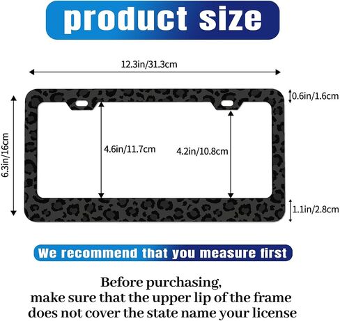 Black Leopard Print License Plate Frame Cheetah Animal Print License Plate Holder for Car Stainless Steel Accessories for Car Decor Fits Standard Us Vehicles Size 12 x 6 Inches with Screws in Saudi Arabia