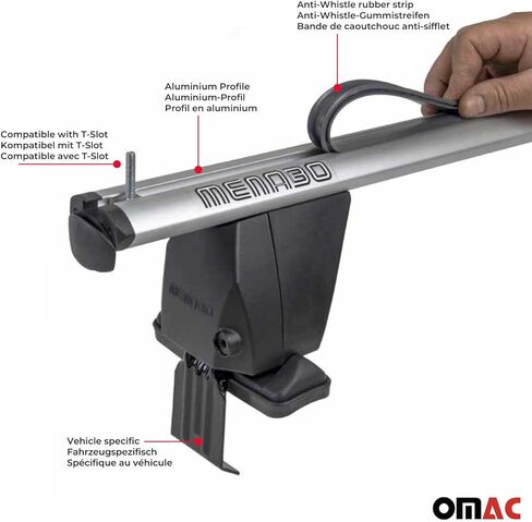OMAC Roof Rack Cross Bars for Kia Forte 2014-2018 Lockable 110Lbs Steel Black 2Pcs fits Cargo Carriers Kayak Canoe Bike Snowboard in Saudi Arabia