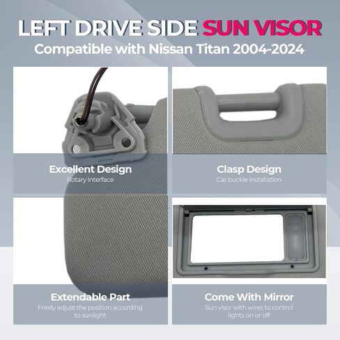 حاجب الشمس من جانب السائق مع استبدال الضوء يناسب Nissan Titan 2004-2024 Sunshade 96401-EZ70B 96401-EZ70B اللون رمادي (رمادي (جانب السائق)) in Saudi Arabia