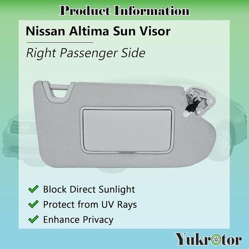 حاجب الشمس من جانب السائق الأيسر LH مع مرآة متوافق مع 2013 2014 2015 2016 2017 2018 Nissan Altima يستبدل OE# 96401-3TA2A، اللون: رمادي (جانب السائق الأيسر) in Kuwait
