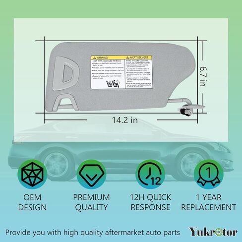 حاجب الشمس من جانب السائق الأيسر LH مع مرآة متوافق مع 2013 2014 2015 2016 2017 2018 Nissan Altima يستبدل OE# 96401-3TA2A، اللون: رمادي (جانب السائق الأيسر) in Kuwait