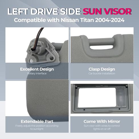 حاجب الشمس من جانب السائق مع استبدال الضوء يناسب Nissan Titan 2004-2024 Sunshade 96401-EZ70B 96401-EZ70B اللون رمادي (رمادي (جانب السائق)) in Kuwait