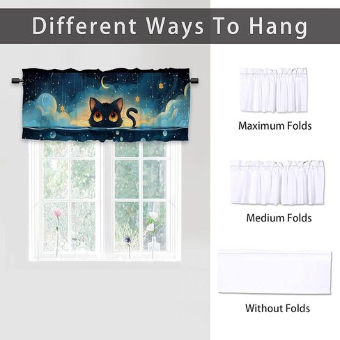 Cartoon Cat Valance Curtain for Kithchen Windows Cute Sunshine Dark Blue Water Anime Kitchen Window Valance Rod Pocket Short Window Valance Curtain for Kitchen Bathroom 1 Pack 52x 18 inch in Saudi Arabia