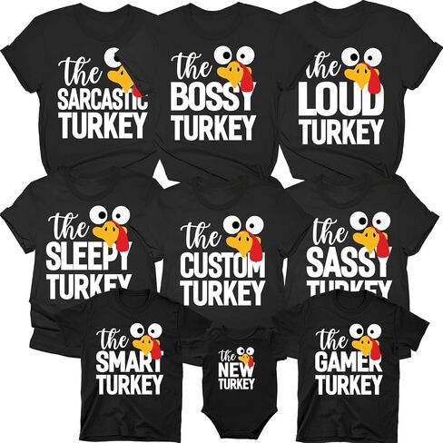 Thanksgiving Turkey T-Shirt Matching Group Shirt, Cute Turkey Family Fall Outfits for Photoshoot in Kuwait