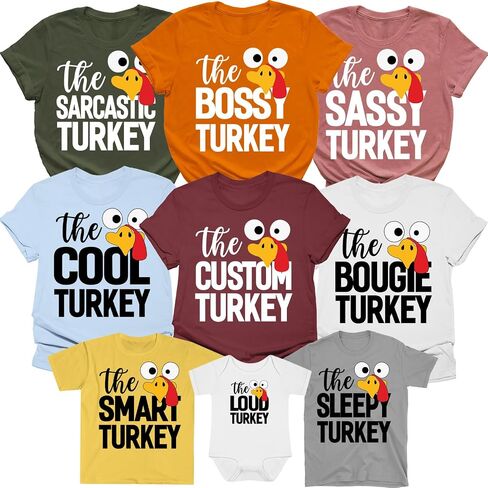 Thanksgiving Turkey T-Shirt Matching Group Shirt, Cute Turkey Family Fall Outfits for Photoshoot in Kuwait