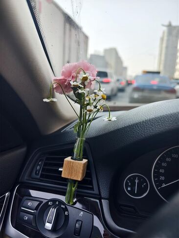 قطعتان من مشبك تهوية مزهرية دائرية للسيارة، مزهرية زجاجية صغيرة لإكسسوارات السيارات، ديكور فريد للسيارة للنساء ومحبي النباتات. (عميق + عميق-0608) in Kuwait