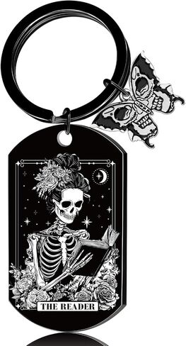Halloween Skull Gothic keychain - Spooky Halloween Boo Basket Gift, Sugar Skull Skeleton Goth Key Chain with Butterfly Charm, Horror Witchy Gifts for Women Girls Besties Book Lovers in Saudi Arabia