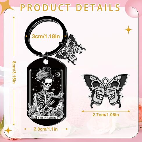 Halloween Skull Gothic keychain - Spooky Halloween Boo Basket Gift, Sugar Skull Skeleton Goth Key Chain with Butterfly Charm, Horror Witchy Gifts for Women Girls Besties Book Lovers in Saudi Arabia