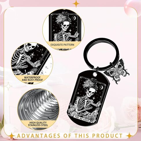 Halloween Skull Gothic keychain - Spooky Halloween Boo Basket Gift, Sugar Skull Skeleton Goth Key Chain with Butterfly Charm, Horror Witchy Gifts for Women Girls Besties Book Lovers in Saudi Arabia