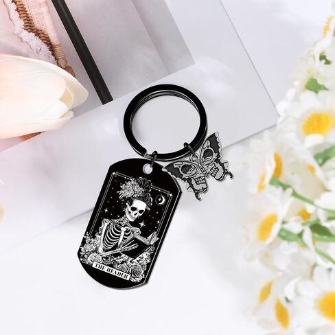 Halloween Skull Gothic keychain - Spooky Halloween Boo Basket Gift, Sugar Skull Skeleton Goth Key Chain with Butterfly Charm, Horror Witchy Gifts for Women Girls Besties Book Lovers in Saudi Arabia