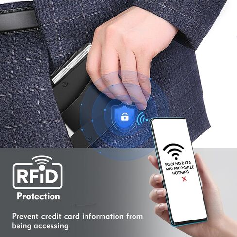 محفظة صغيرة مع مشبك نقود للرجال، محافظ معدنية فاخرة لحجب RFID، محفظة رفيعة للرجال، محفظة رفيعة لحمل بطاقات الائتمان للرجال والنساء كهدايا (أسود) in Kuwait