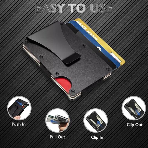 محفظة صغيرة مع مشبك نقود للرجال، محافظ معدنية فاخرة لحجب RFID، محفظة رفيعة للرجال، محفظة رفيعة لحمل بطاقات الائتمان للرجال والنساء كهدايا (أسود) in Kuwait