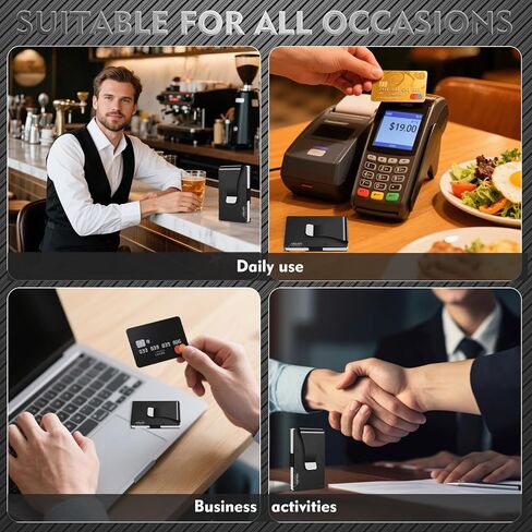 محفظة صغيرة مع مشبك نقود للرجال، محافظ معدنية فاخرة لحجب RFID، محفظة رفيعة للرجال، محفظة رفيعة لحمل بطاقات الائتمان للرجال والنساء كهدايا (أسود) in Kuwait