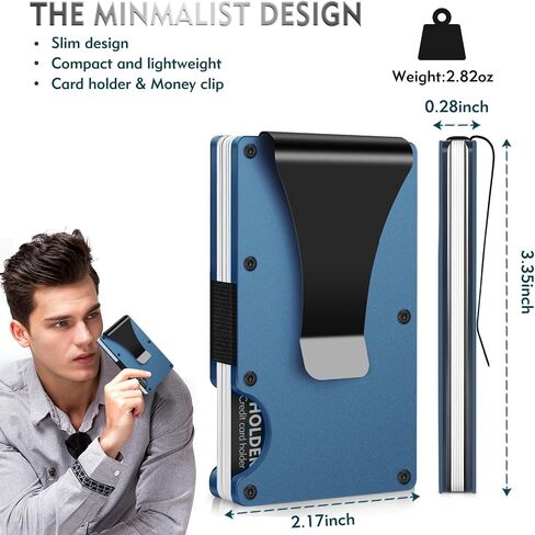 محفظة صغيرة مع مشبك نقود للرجال، محافظ معدنية فاخرة لحجب RFID، محفظة رفيعة للرجال، محفظة رفيعة لحمل بطاقات الائتمان للرجال والنساء كهدايا (أسود) in Kuwait