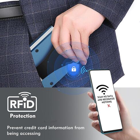 محفظة صغيرة مع مشبك نقود للرجال، محافظ معدنية فاخرة لحجب RFID، محفظة رفيعة للرجال، محفظة رفيعة لحمل بطاقات الائتمان للرجال والنساء كهدايا (أسود) in Kuwait