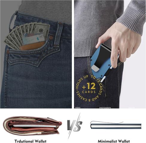 محفظة صغيرة مع مشبك نقود للرجال، محافظ معدنية فاخرة لحجب RFID، محفظة رفيعة للرجال، محفظة رفيعة لحمل بطاقات الائتمان للرجال والنساء كهدايا (أسود) in Kuwait