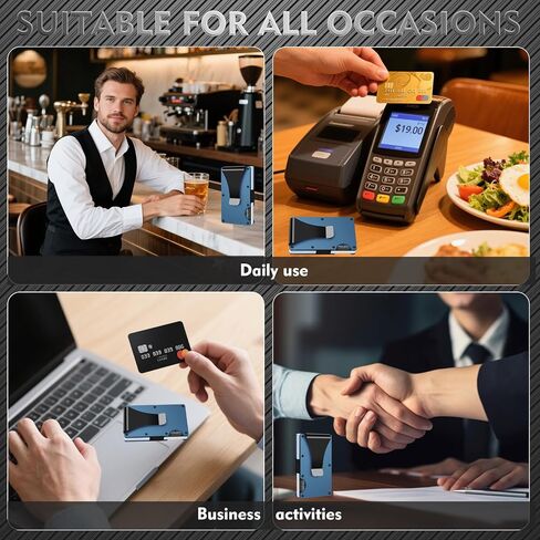 محفظة صغيرة مع مشبك نقود للرجال، محافظ معدنية فاخرة لحجب RFID، محفظة رفيعة للرجال، محفظة رفيعة لحمل بطاقات الائتمان للرجال والنساء كهدايا (أسود) in Kuwait