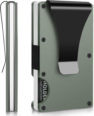 محفظة صغيرة مع مشبك نقود للرجال، محافظ معدنية فاخرة لحجب RFID، محفظة رفيعة للرجال، محفظة رفيعة لحمل بطاقات الائتمان للرجال والنساء كهدايا (أسود) in Saudi Arabia