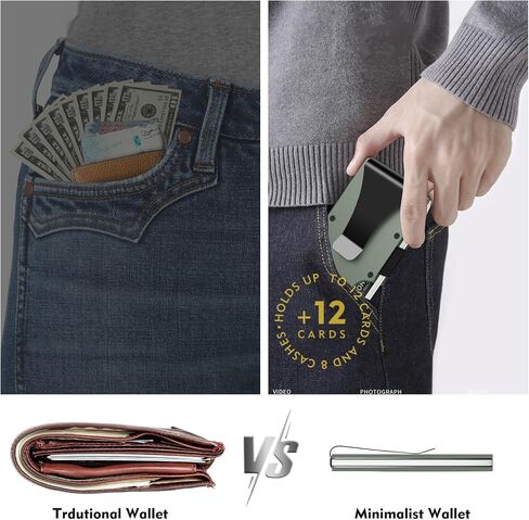 محفظة صغيرة مع مشبك نقود للرجال، محافظ معدنية فاخرة لحجب RFID، محفظة رفيعة للرجال، محفظة رفيعة لحمل بطاقات الائتمان للرجال والنساء كهدايا (أسود) in Saudi Arabia