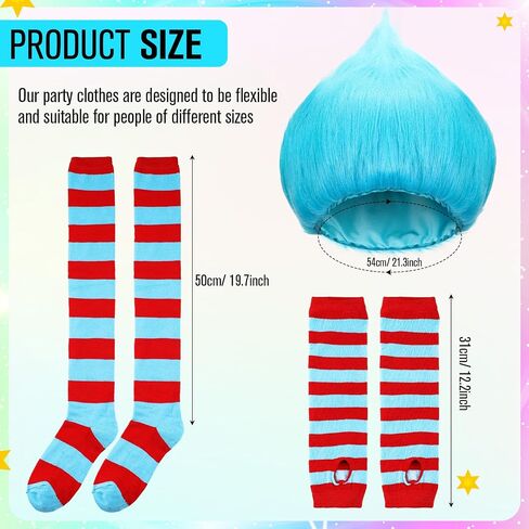 2sets Unisex Blue Thing Costume Set Funky Crazy Wig with Striped Socks and Gloves Outfit Accessories for Halloween in Saudi Arabia