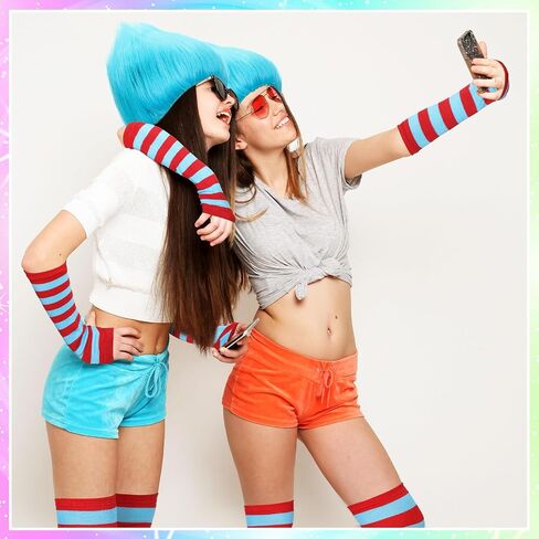 2sets Unisex Blue Thing Costume Set Funky Crazy Wig with Striped Socks and Gloves Outfit Accessories for Halloween in Saudi Arabia