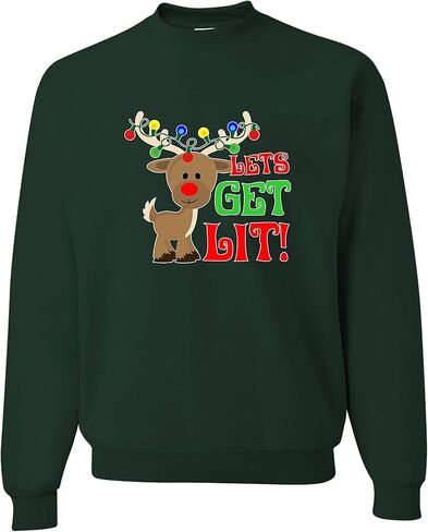 Go All Out Adult Let's Get Lit Christmas Reindeer Sweatshirt Crewneck in Saudi Arabia