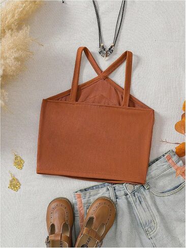 MakeMeChic Girl's Fringe Halter Cute Tops Backless Sleeveless Boho Crop Tank Cami Top in Saudi Arabia