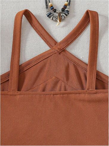 MakeMeChic Girl's Fringe Halter Cute Tops Backless Sleeveless Boho Crop Tank Cami Top in Saudi Arabia