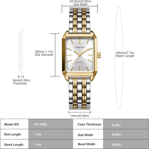 CHEETAH Women's Gold-Tone Dainty Watch, Retro Style Rectangular Case and Stainless Steel Band, Gift for Her in Saudi Arabia
