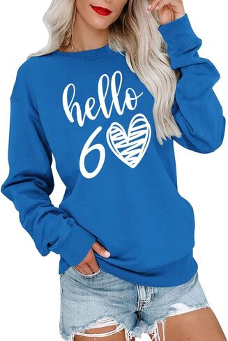Hello 60 Heart 60th Birthday Gifts Women Graphic Sweatshirt Long Sleeve Party Shirts in Saudi Arabia
