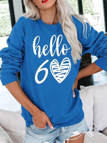 Hello 60 Heart 60th Birthday Gifts Women Graphic Sweatshirt Long Sleeve Party Shirts in Saudi Arabia