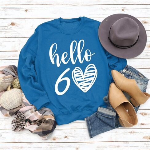 Hello 60 Heart 60th Birthday Gifts Women Graphic Sweatshirt Long Sleeve Party Shirts in Saudi Arabia