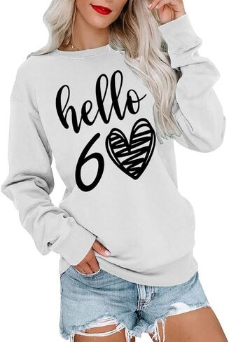 Hello 60 Heart 60th Birthday Gifts Women Graphic Sweatshirt Long Sleeve Party Shirts in Saudi Arabia
