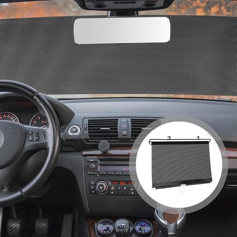 Gnome Retractable Car Windshield Shade Black PVC Sunshade with Metal Rods 49.21 X 15.74 Inches Heat Insulation Easy Installation Ideal for Side and Rear Front Windows in Saudi Arabia