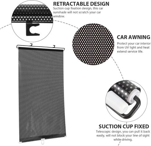 Gnome Retractable Car Windshield Shade Black PVC Sunshade with Metal Rods 49.21 X 15.74 Inches Heat Insulation Easy Installation Ideal for Side and Rear Front Windows in Saudi Arabia