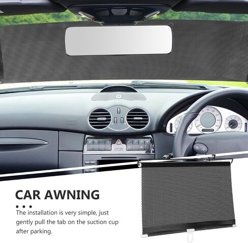 Gnome Retractable Car Windshield Shade Black PVC Sunshade with Metal Rods 49.21 X 15.74 Inches Heat Insulation Easy Installation Ideal for Side and Rear Front Windows in Saudi Arabia
