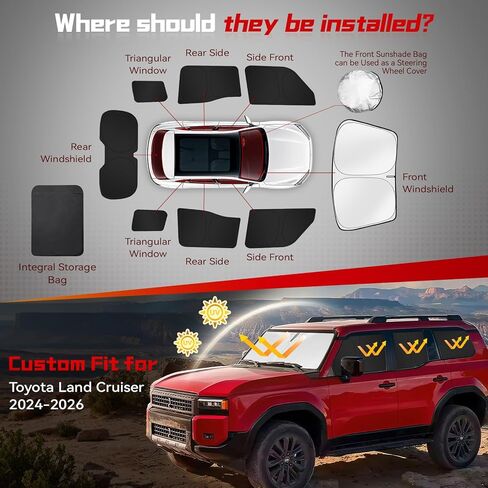 ARISMOTOR Car Window Shades for Toyota Land Cruiser Prado 250 2024-2026, Custom Fit Foldable Side Rear Windshield Sunshade Sun UV Rays & Privacy Curtains Protection for Camping, Napping, Relaxing in Kuwait