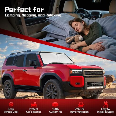 ARISMOTOR Car Window Shades for Toyota Land Cruiser Prado 250 2024-2026, Custom Fit Foldable Side Rear Windshield Sunshade Sun UV Rays & Privacy Curtains Protection for Camping, Napping, Relaxing in Kuwait