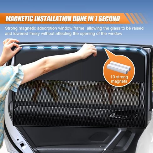 Car Front & Rear Side Window Sunshade, Magnetic Automotive Windshield Privacy Curtain with Half Shade, Mesh Sun Protection Cover Blocks Heat, Glare, UV Rays for Driver Passenger (4PCS) in Saudi Arabia