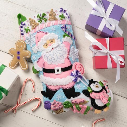 Bucilla, Lollipop Santa, Felt Applique 18" Stocking Making Kit, Perfect for Holiday DIY Arts and Crafts, 89705E in Saudi Arabia