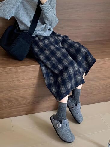chouyatou Women's Fall Winter Plaid Wool Culottes Capri Cropped Pants Elastic Wide Leg Palazzo Trouser in Saudi Arabia
