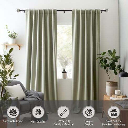 Heavy Duty Curtain Rods for Windows 72 to 144 Inch, 1 Inch Adjustable Black Curtain Rod with Leaf Pattern Finals- Easy-Installation and Modern Design, 72-144 inch in Saudi Arabia