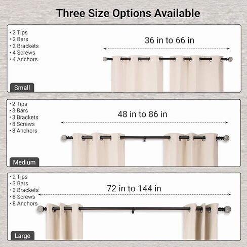 Heavy Duty Curtain Rods for Windows 72 to 144 Inch, 1 Inch Adjustable Black Curtain Rod with Leaf Pattern Finals- Easy-Installation and Modern Design, 72-144 inch in Saudi Arabia