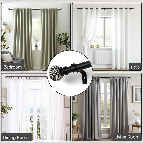 Heavy Duty Curtain Rods for Windows 72 to 144 Inch, 1 Inch Adjustable Black Curtain Rod with Leaf Pattern Finals- Easy-Installation and Modern Design, 72-144 inch in Saudi Arabia