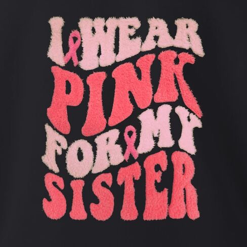 Wild Bobby Breast Cancer Awareness Trendy Fuzzy Pink Chenille Fabric Fluffy Patch Front and Back Crewneck Sweatshirt in Saudi Arabia