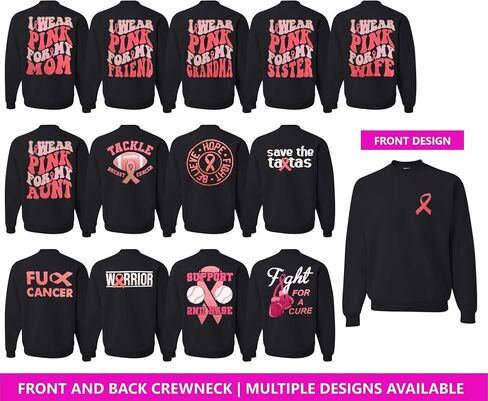 Wild Bobby Breast Cancer Awareness Trendy Fuzzy Pink Chenille Fabric Fluffy Patch Front and Back Crewneck Sweatshirt in Saudi Arabia
