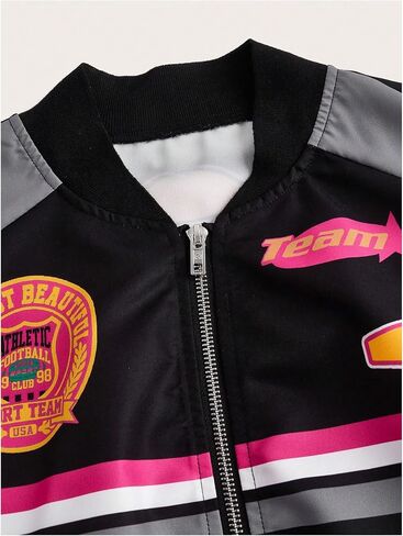 Floerns Women's Letter Print Bomber Jacket Long Sleeve Motorcycle Crop Racing Jacket in Saudi Arabia